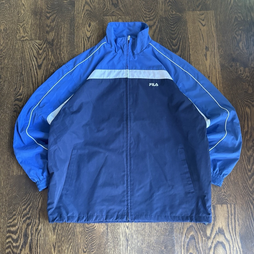 Vintage 90s Fila Track Jacket Mens L Blue Colorblock Windbreaker L Y2K Full Zip